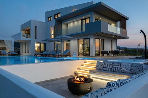 Adelianos Kampos Villa | Exclusive Crete Villa 4 Bedrooms Villa Blue Lavish Interiors Infinity Pool Incredible Sea Views Terrace With Bbq Gym Rethymno
