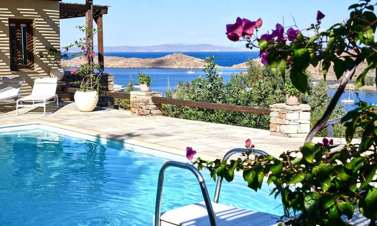Vourkari Villa | Stunning Kea home with spectacular open views of the sunset and Vourkari bay.