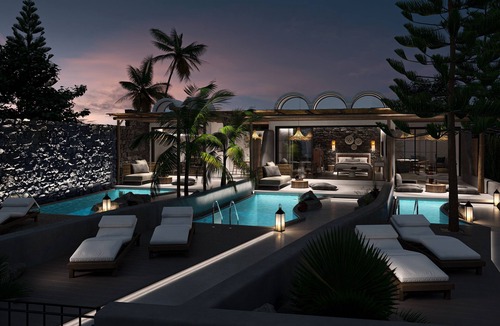Perivolos House | Apocalypsis Suite | walk out Sea View patio with Private Heated Pool