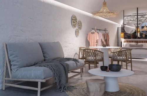 Perivolos House | Avramiea Suite | walk out Sea View patio with Private Heated Pool
