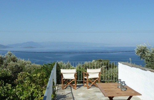 Kalamos House | Fantastic natural stone house with 180° sea view, pool and beautiful garden