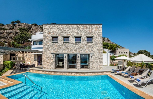 Pefkos Villa | Luxury Newly Built Stone Villa with Private Pool-Jacuzzi, Ideal for Relaxation.