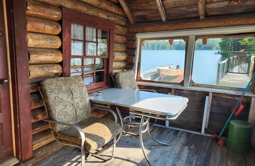 Sioux Narrows Nestor Falls Cabin | Rustic Log Cabin #8 on Crow Lake at Bull Moose Lodge. Family and pet friendly