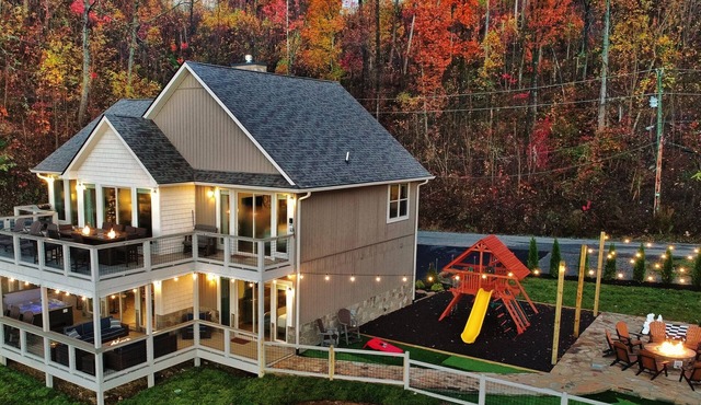 AMAZING Luxury Cabin! Stunning Views! Fire Pits! Playground! Theater! Game Room! in Gatlinburg
