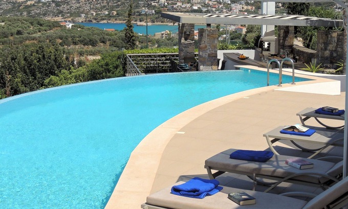 Almyrida Villa | Almyrida Panorama Villa. Incredible villa, sea views, 13m pool, walk to beach.