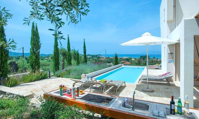 Petaleia Villa | Contemporary Villa, A/C, Private Pool & Fabulous Sea Views 15mins walk to Acharavi or Roda Beach!
