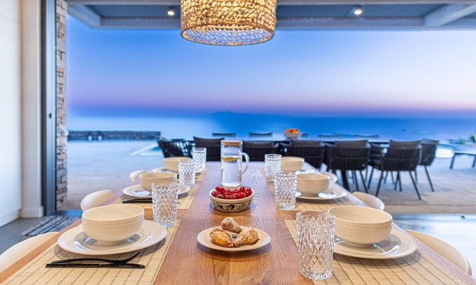 Gavrio Villa | Dazzling Andros Villa | Villa Mimosa | 5 Bedrooms | Saltwater Infinity Pool.