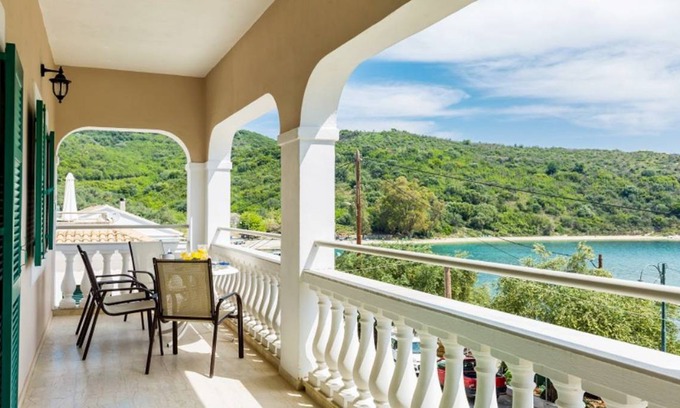 Agios Stefanos Apartment | Evanna: Walk to Beach, Sea Views, A/C, WiFi, Car Not Required