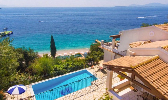 Katavolos Villa | Villa Kerkyroula: Large Private Pool, Walk to Beach, Sea Views, A/C, WiFi