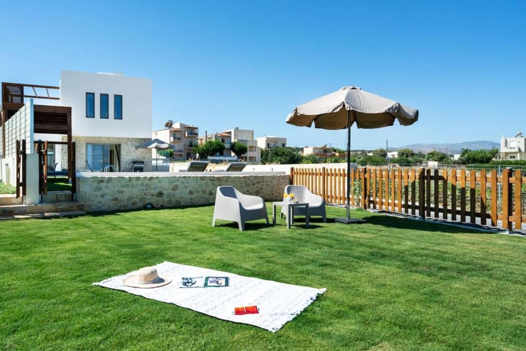 Rethymno Villa | Lux Villa Nymphes Dioni, 30m from beach with Pool, BBQ and Play Area