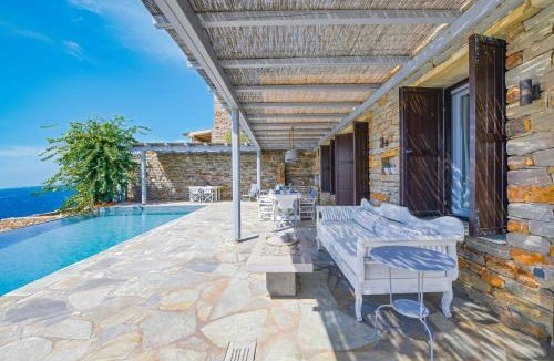 Pisses Villa | Waterfront villa "Afros" with a pool, direct access to the sea and a small beach